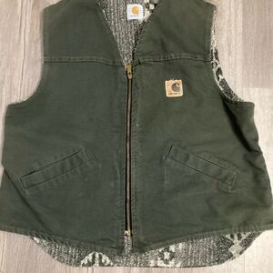VTG Carhartt Wip Vest Canvas Green Sherpa Aztec Southwest Rare 90s Western XL